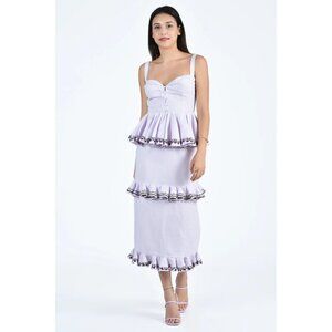 Fanm Mon Candy Embroidered Ruffle Pencil Skirt Lilac Womens Size Small